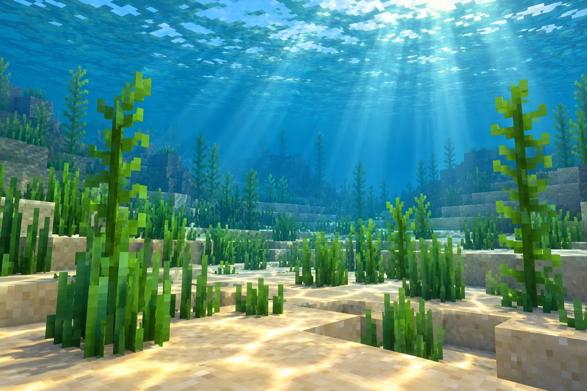 Морская трава на дне океана в Minecraft