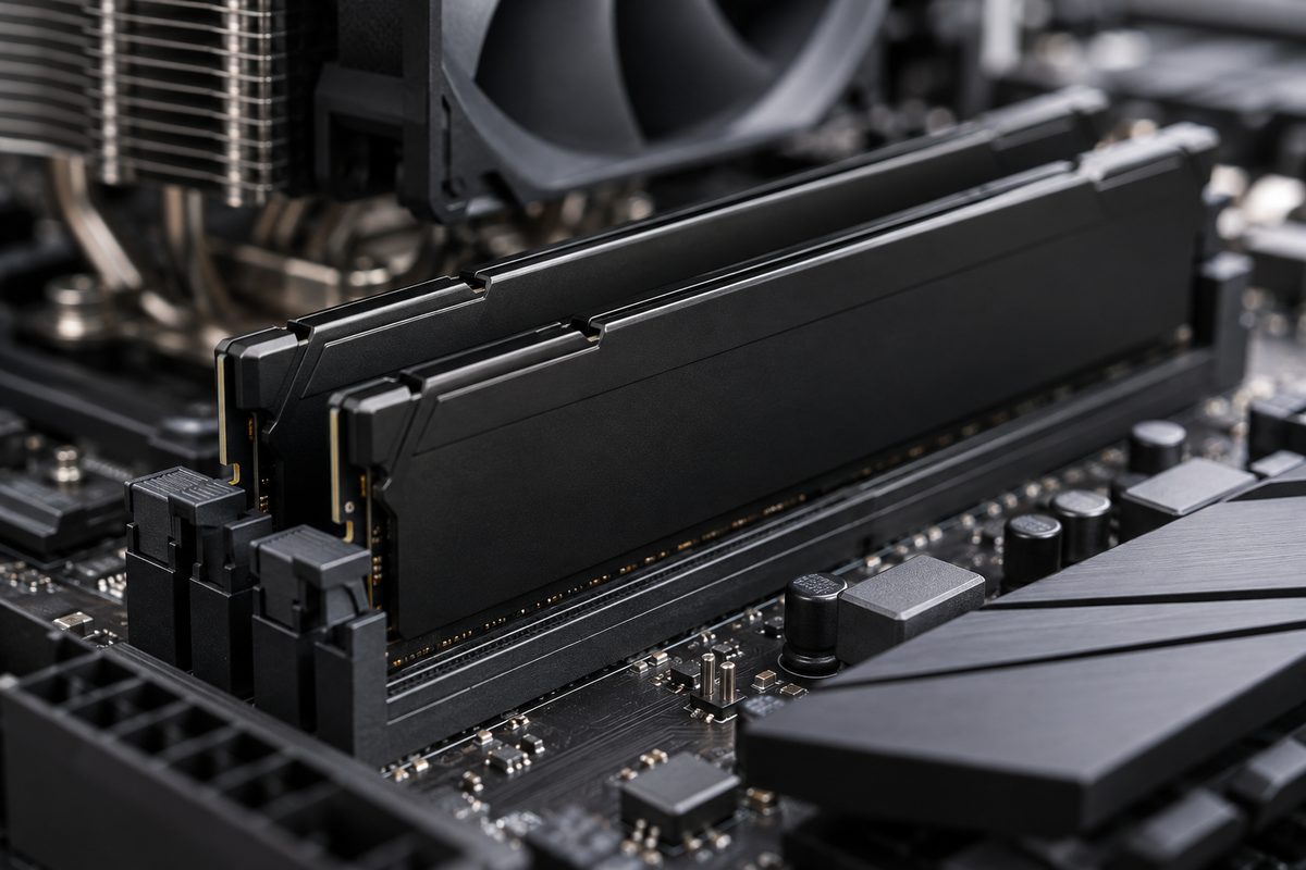 Модули оперативной памяти DDR4 в слотах материнской платы