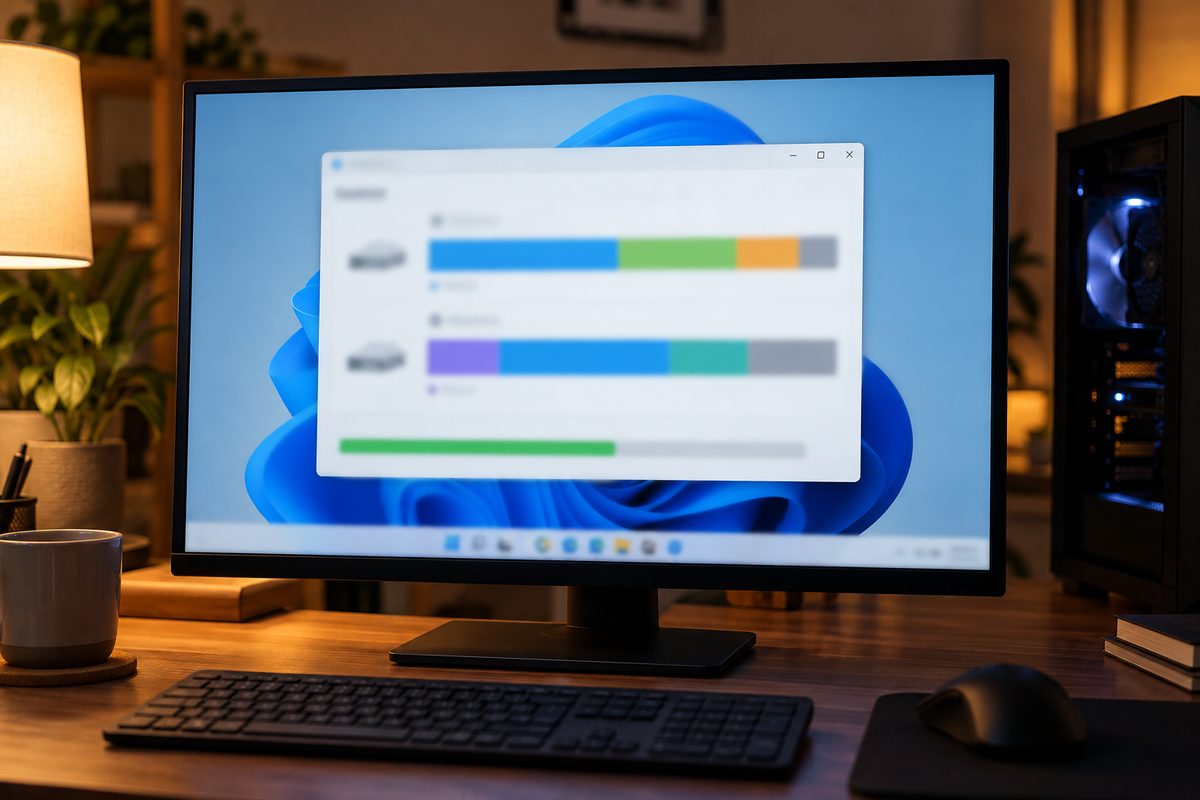 Монитор с размытым окном программы клонирования в Windows