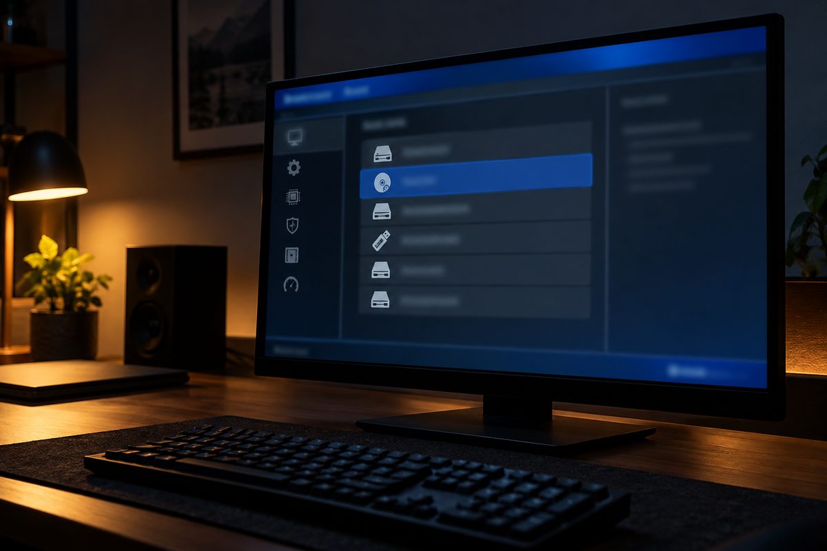 Монитор с размытым меню порядка загрузки UEFI