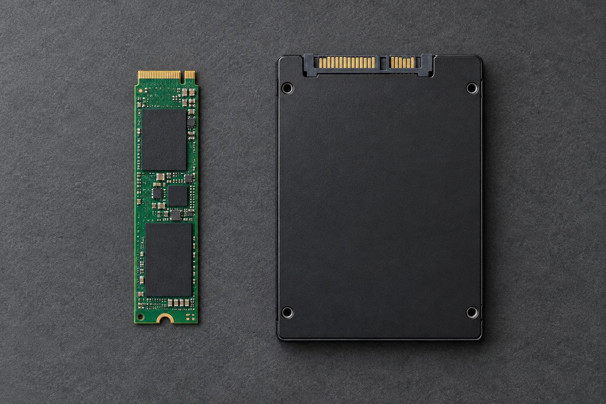 Накопитель M.2 и 2,5-дюймовый SSD на рабочем столе