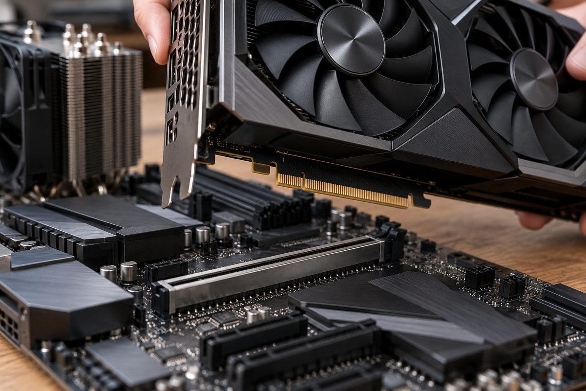 Видеокарта над слотом PCIe x16 материнской платы